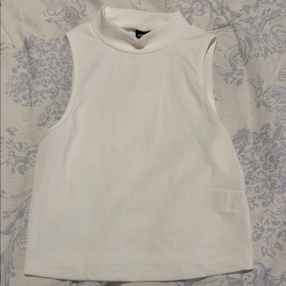 SHEIN White Ribbed Mock Neck Sleeveless Tank